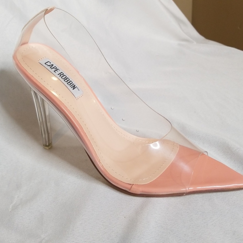 🔥 Clear/Lucite Peep Toe Nude Pumps - Picture 6 of 8